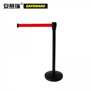 SAFEWARE 安赛瑞 钢制伸缩带隔离柱（黑） 带长2m 高91cm 立柱Φ6.3cm 底盘Φ32cm