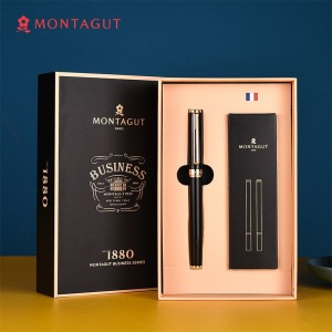 法国梦特娇（MONTAGUT）签字笔商务宝珠笔礼盒装黑色替换笔芯书写签名笔 礼遇系列 黑丽雅0.5mm