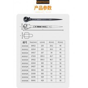 钢盾 S019310 公制双口尖尾棘轮扳手10x12mm