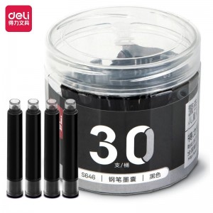 得力(deli)钢笔墨囊 学生钢笔墨水笔墨囊 可替换 30支/盒中包装DL-S646黑