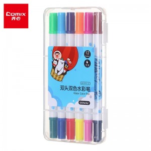 齐心(Comix)双头双色文具水彩笔可水洗创作画笔水彩绘画笔 6支12色 QFCP01-12