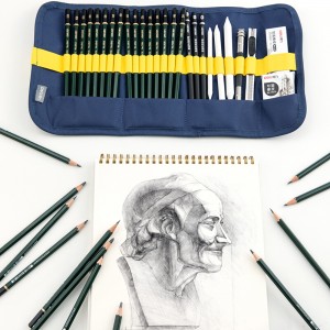 得力(deli)专业素描铅笔27件套 帆布笔帘+炭笔+可塑橡皮+纸擦笔+美工刀美术绘图套装 58125