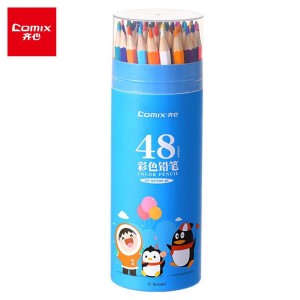 齐心(Comix)QQFamliy 48色学生桶装六角杆彩色铅笔美术儿童绘画美术课绘图彩铅 QFMP206-48