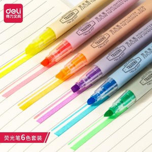 得力(deli)6色荧光笔套装 彩色醒目标记笔 手帐可用水性记号笔6支/盒DL-S624